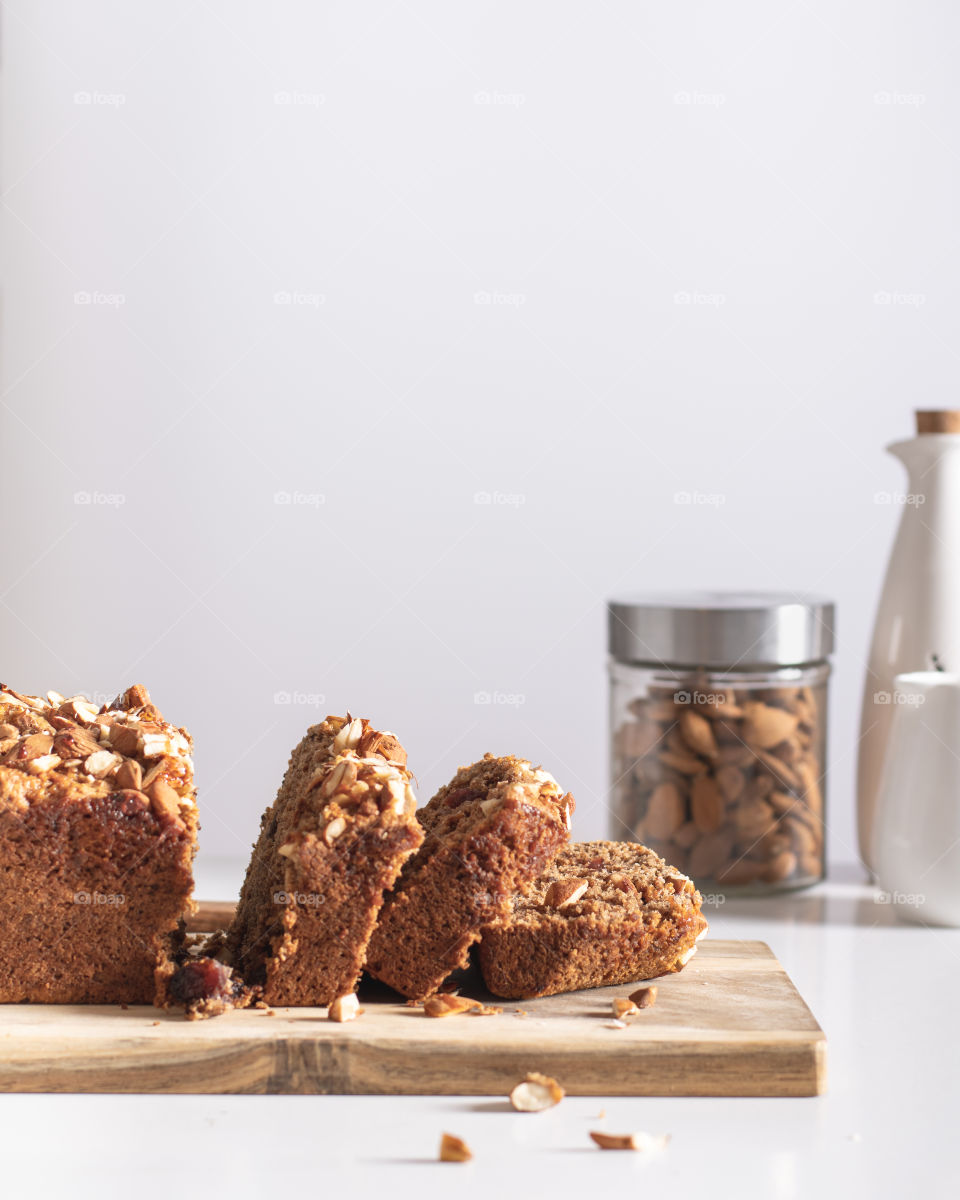 Banana bread on a white table