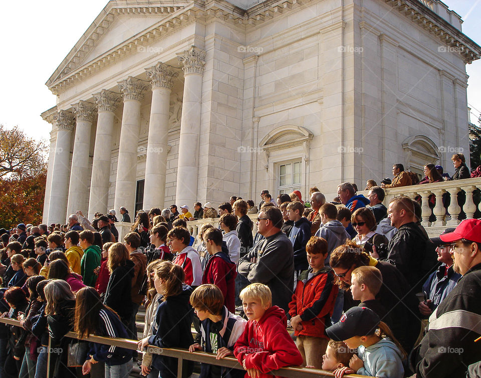 Looking at the soldier. Crowd looking at the change of the guard, Tomb of the unknown soldier, Washington