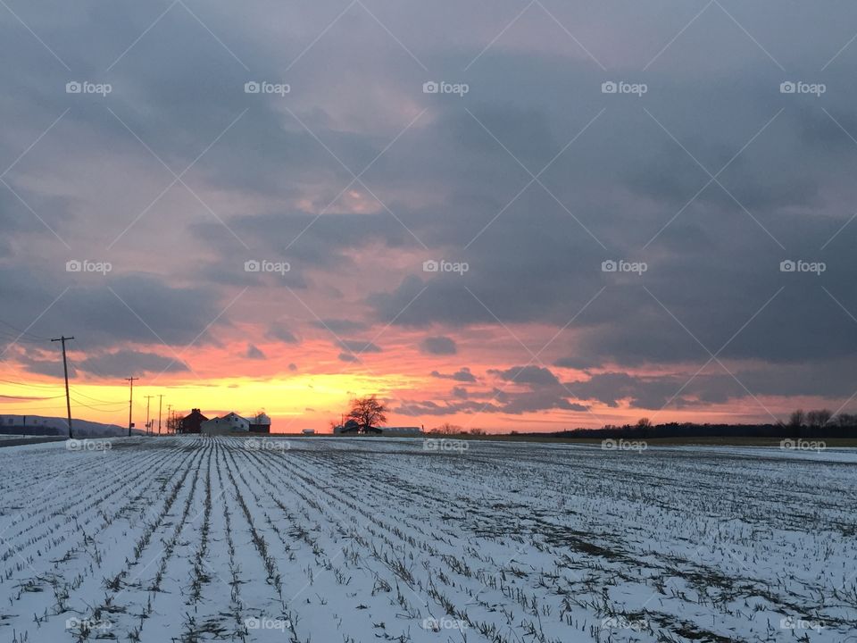 Sunset in winter 