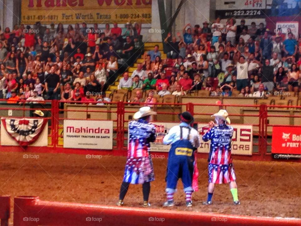 Fight the Bulls. Rodeo clowns ready to bullfight