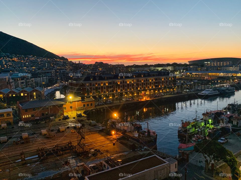 Sunset over the waterfront 