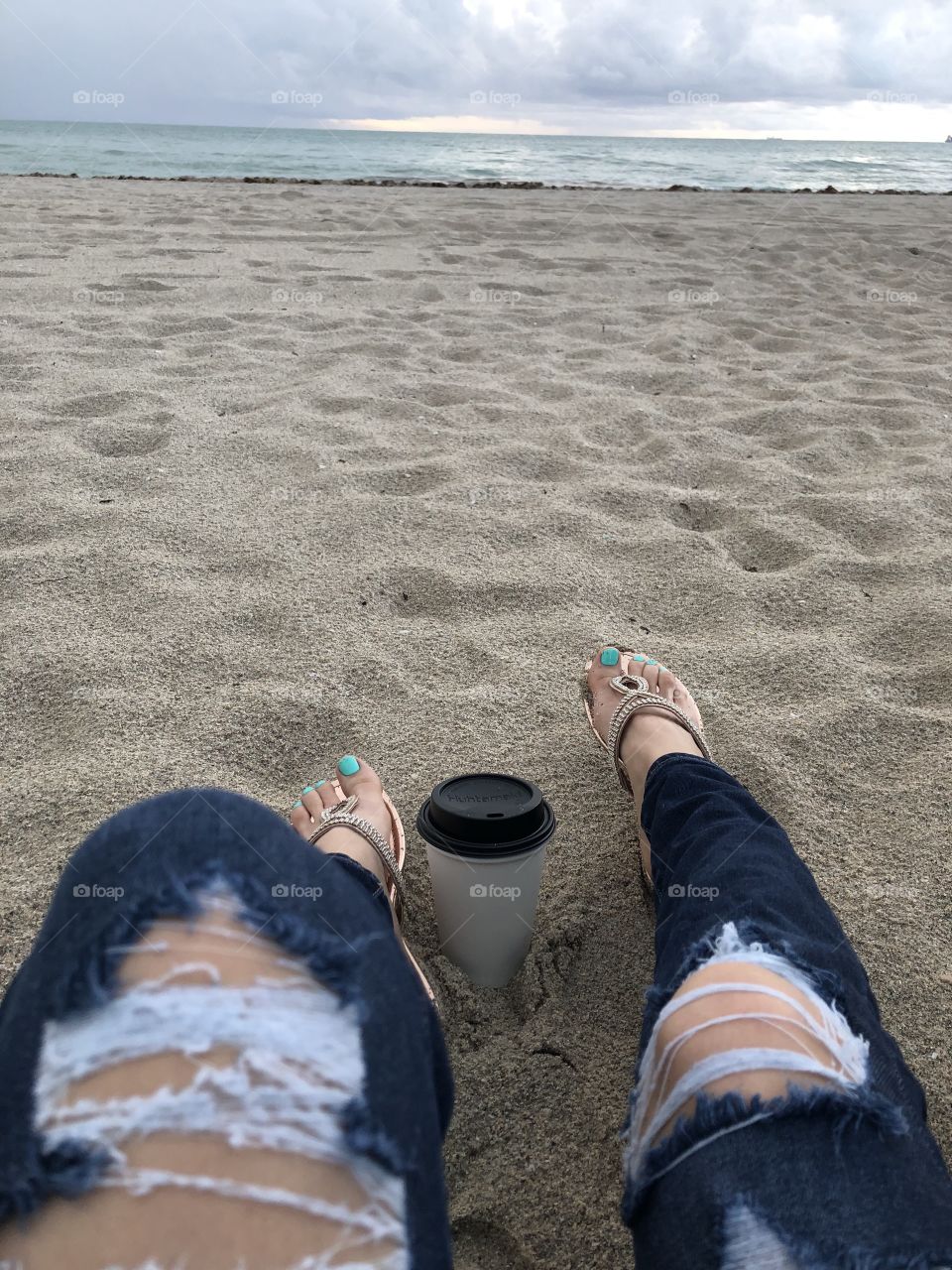 Selfie time!! Coffee on the beach 