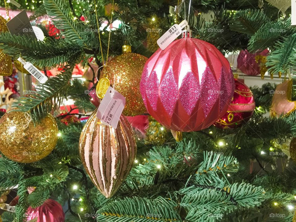 Christmas decoarations and ornaments at Harrods in London.