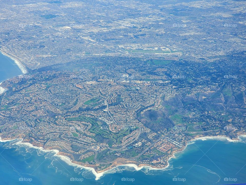 The affluent community of Rancho Palos Verdes in Southern California is seen from several thousand feet in altitude