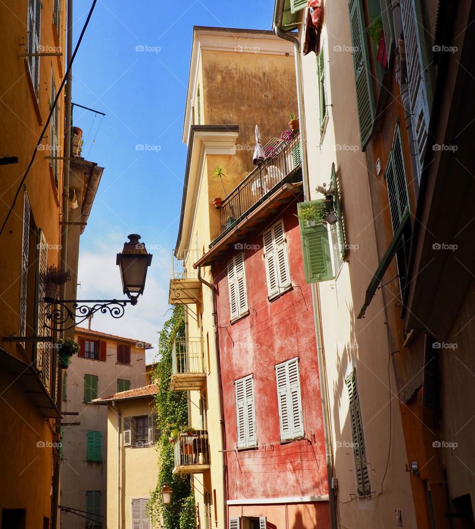 Colorful houses in the old town of Nice, France.