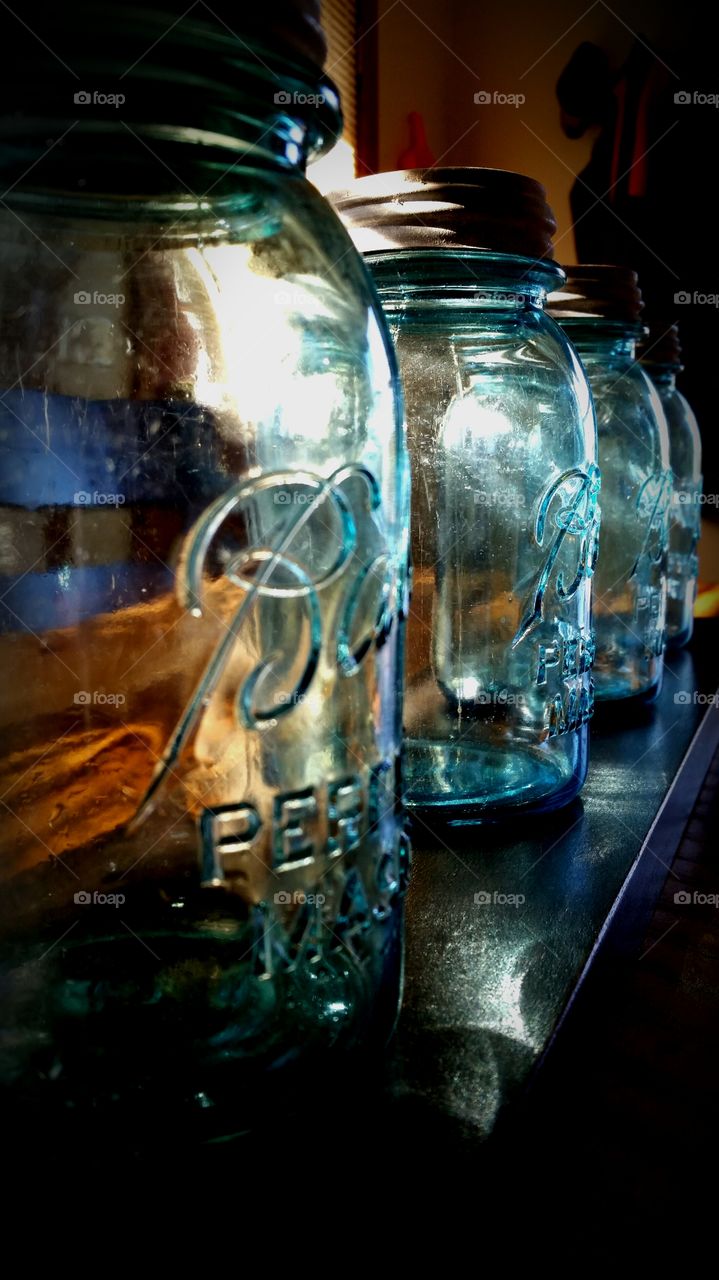 Ball Mason jars on a farm table