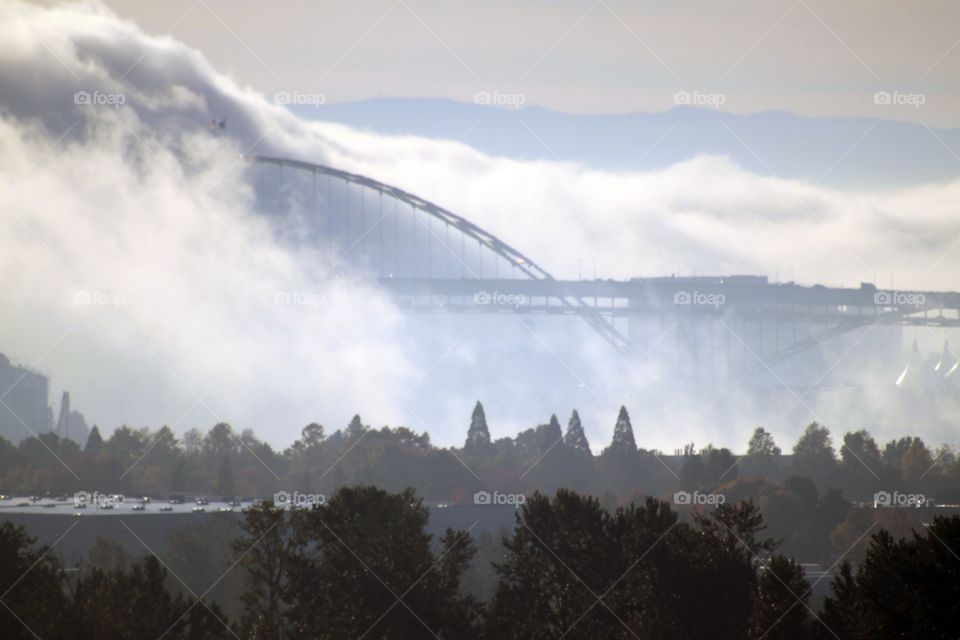 Fremont bridge in the fog, Portland Oregon 