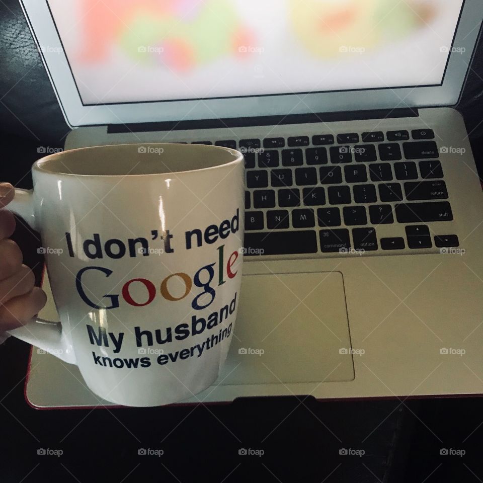 Electronics - computer screen and coffee mug 