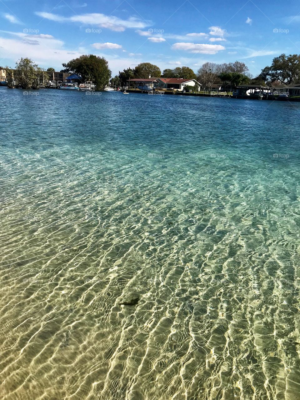 Crystal clear river seen from the boat launch