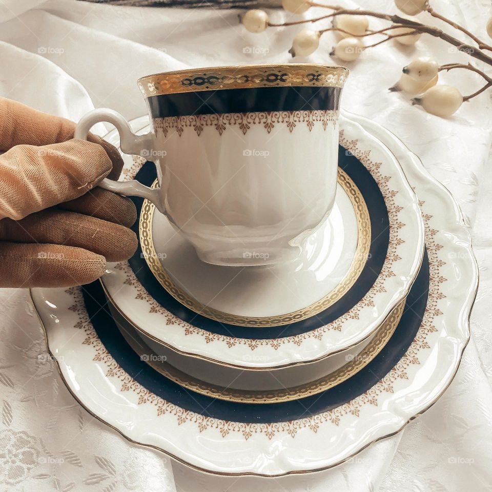 Vintage porcelain breakfast set for dining room