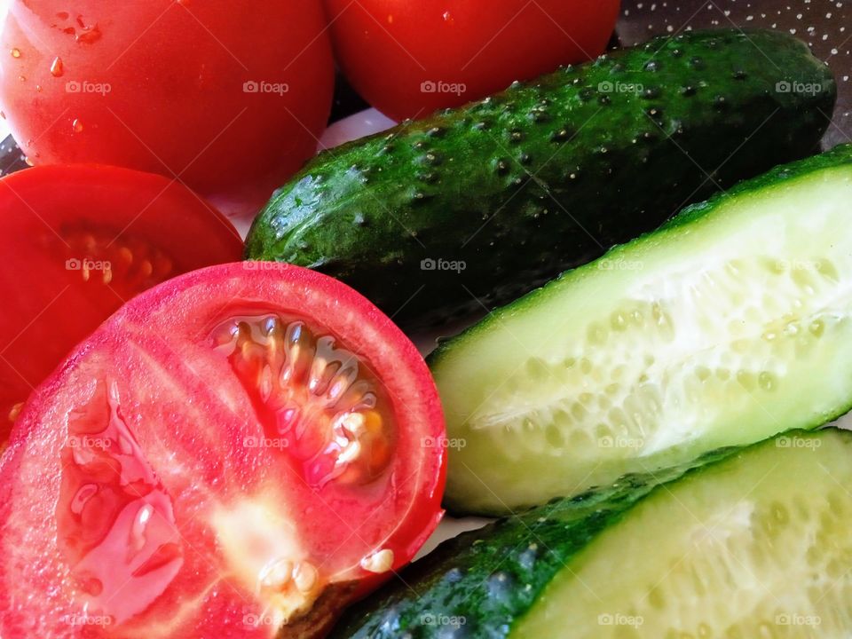 fresh tomatoes and cucumbers
