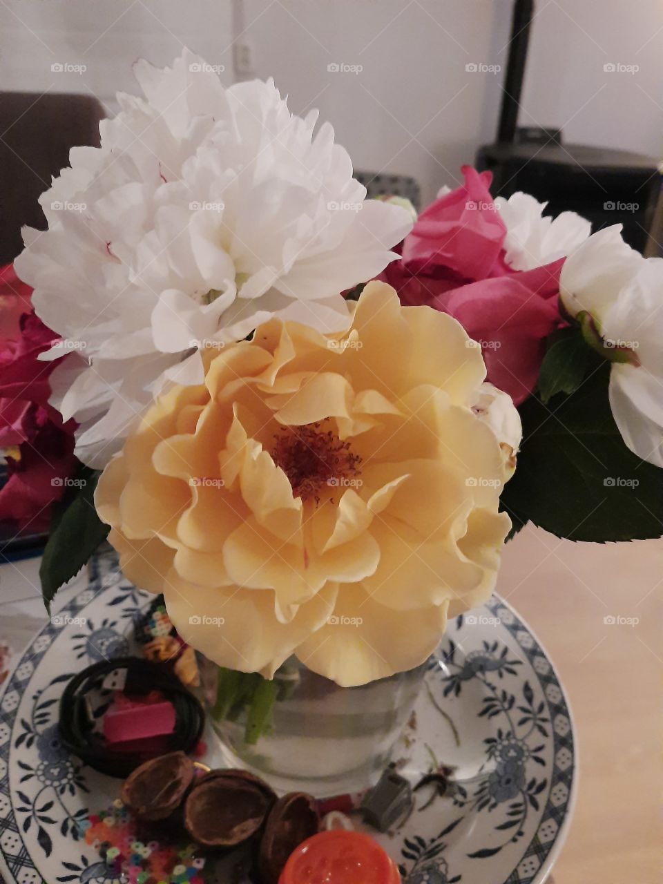 Garden roses and peony