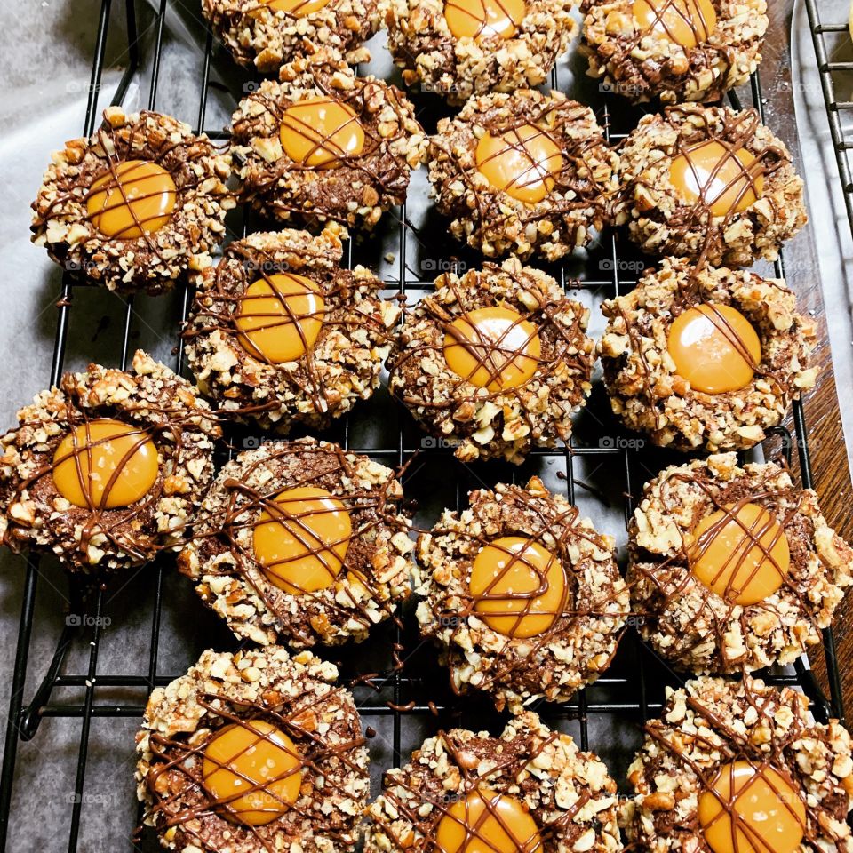 Chocolate Caramel Turtle Thumbprints 