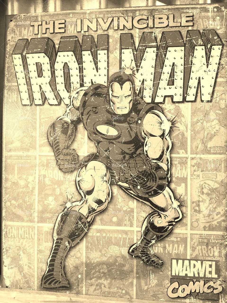 The Invincible Iron Man - Marvel Comics.  Poster in Sepia.