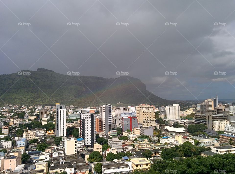 Rainbow overlooking the city