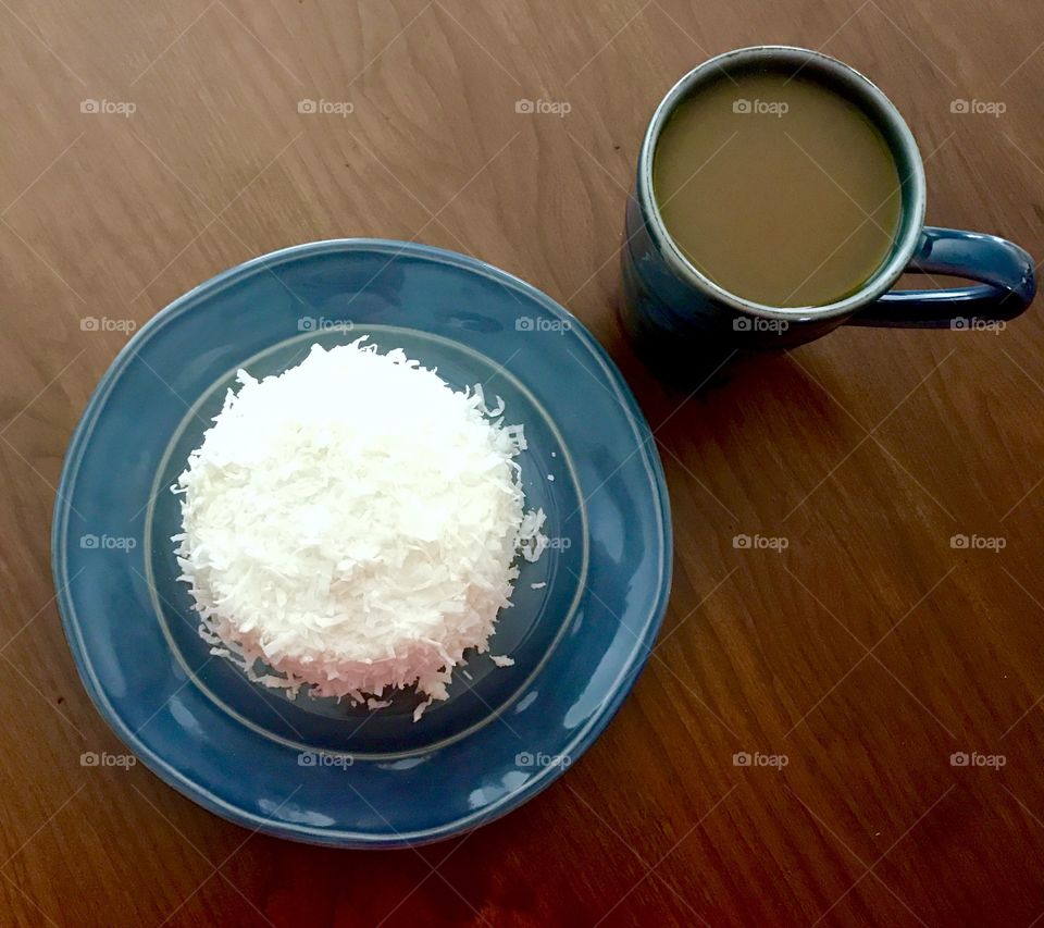 Top Down View Coconut Cake & Coffee