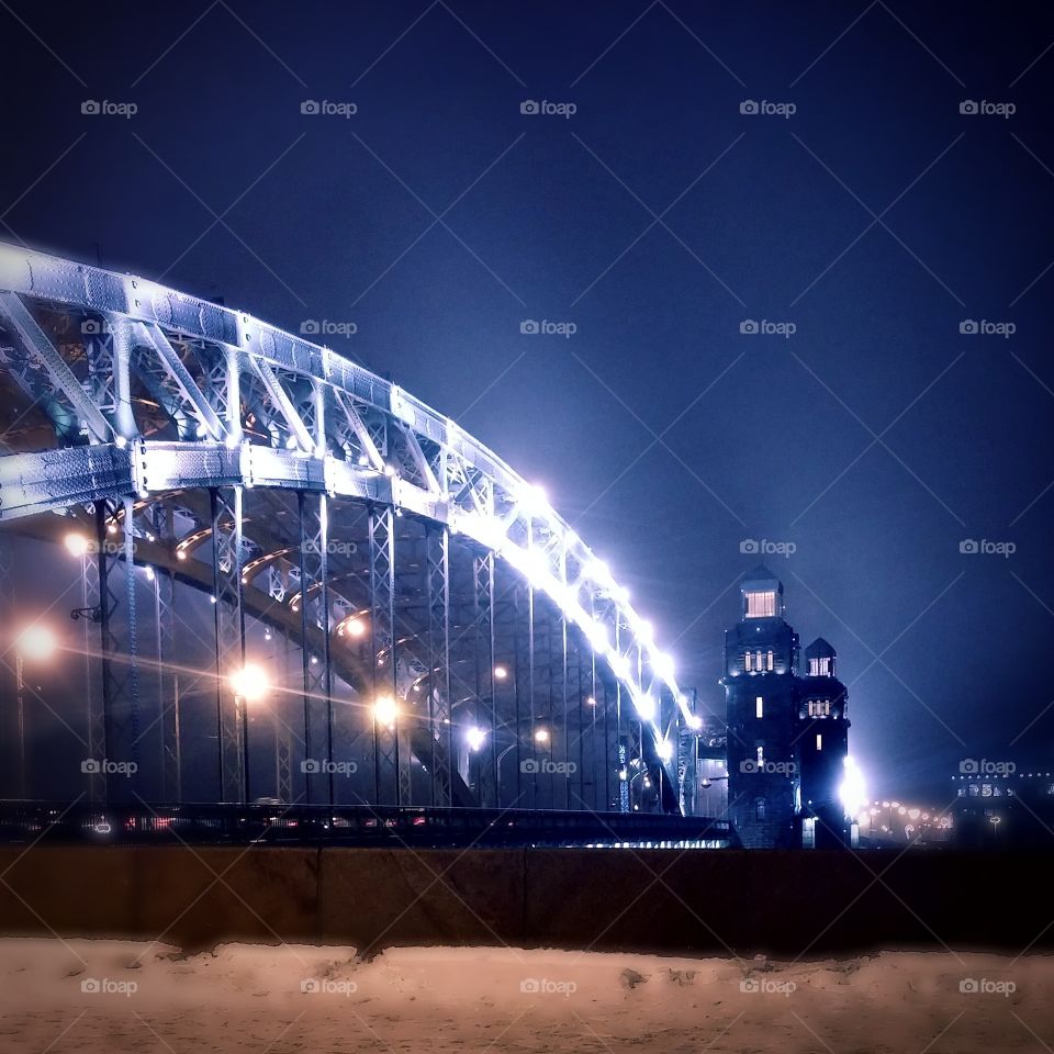 winter shine blue sky bridge glare flash