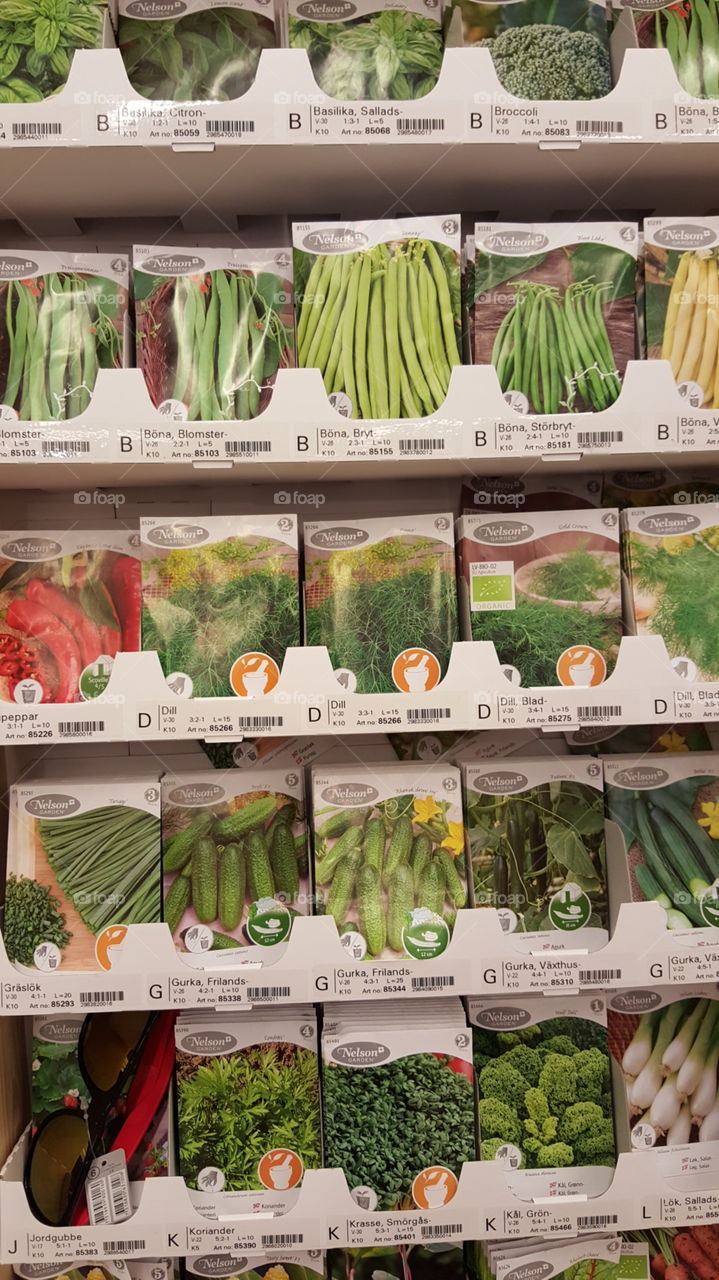 Seeds on a shelf in store