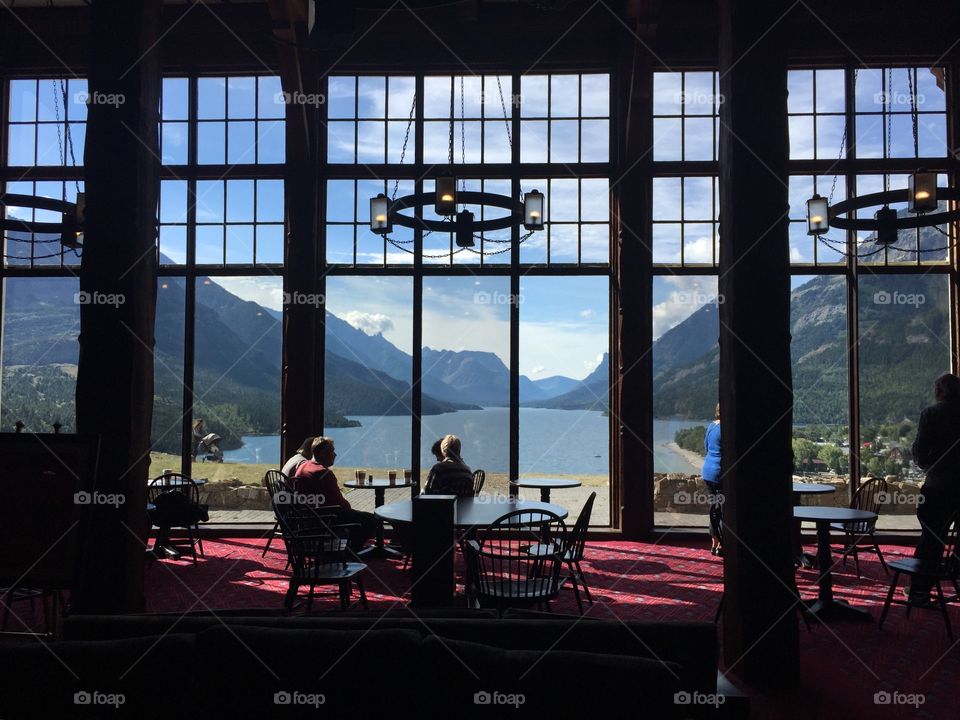 View from inside Prince of Wales Hotel in Waterton National Park, Alberta Canada