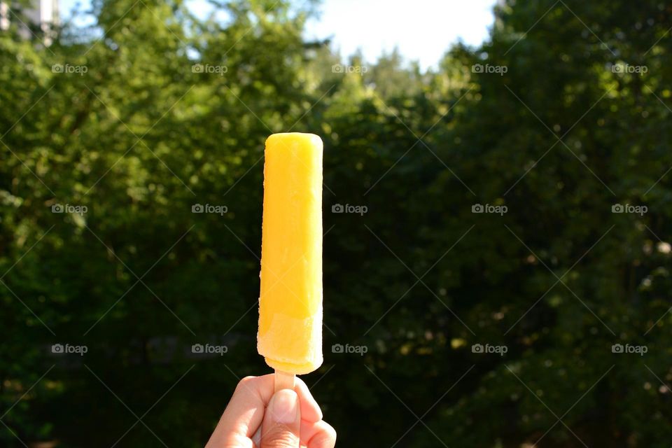 Close-up of yellow ice cream