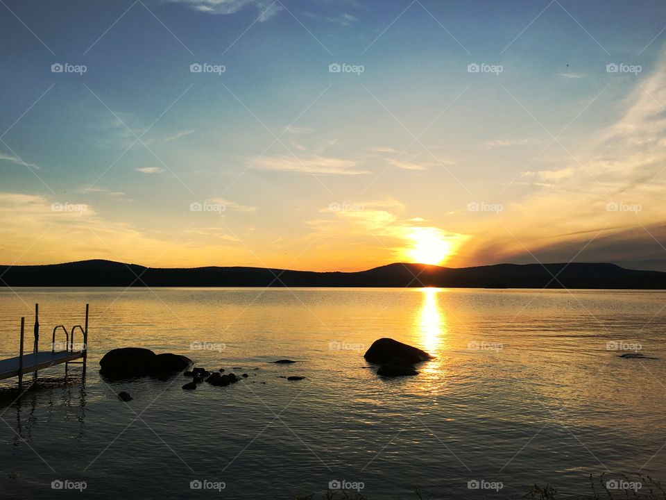 Adirondack mountains and lake sunset