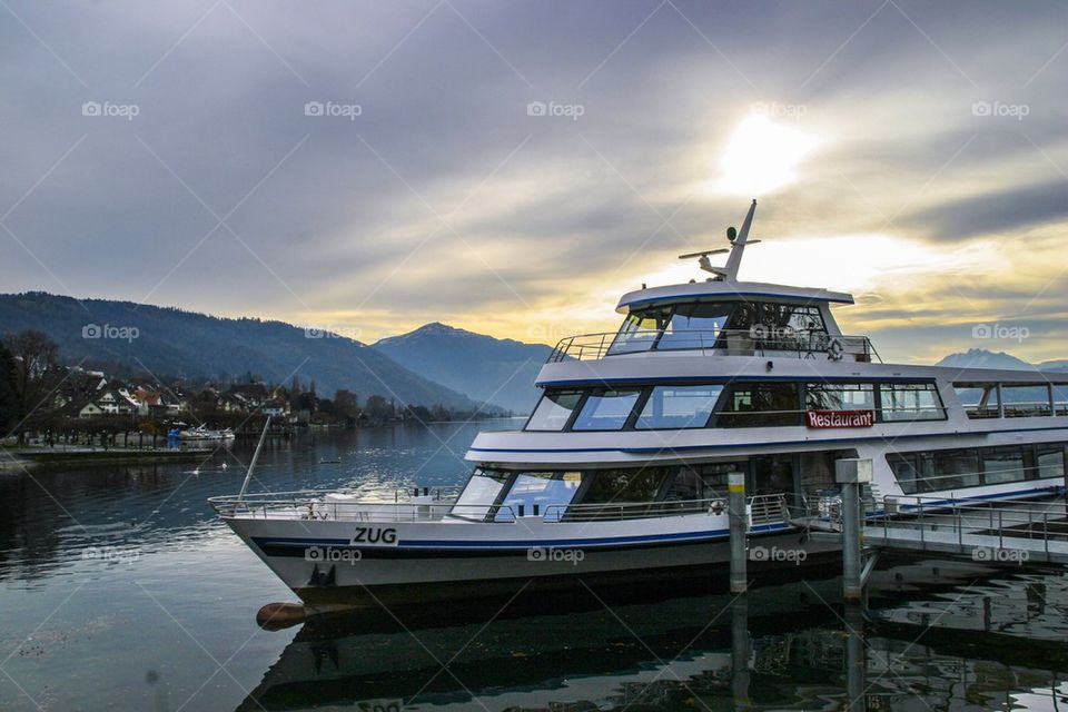 ZUG LAKE CRUISE BOAT IN ZUG SWITZERLAND