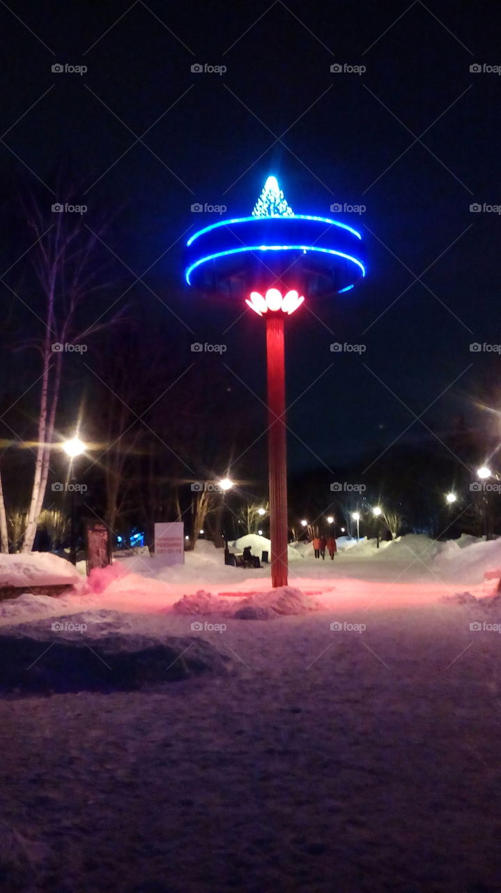 Park at winter night, Samara, Russia