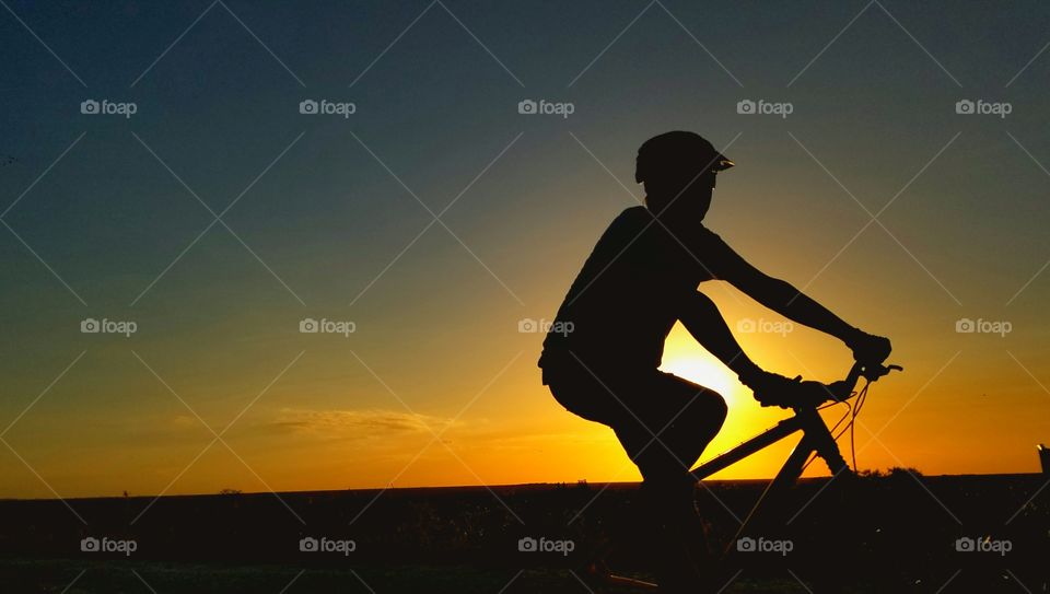 sunset,  biker