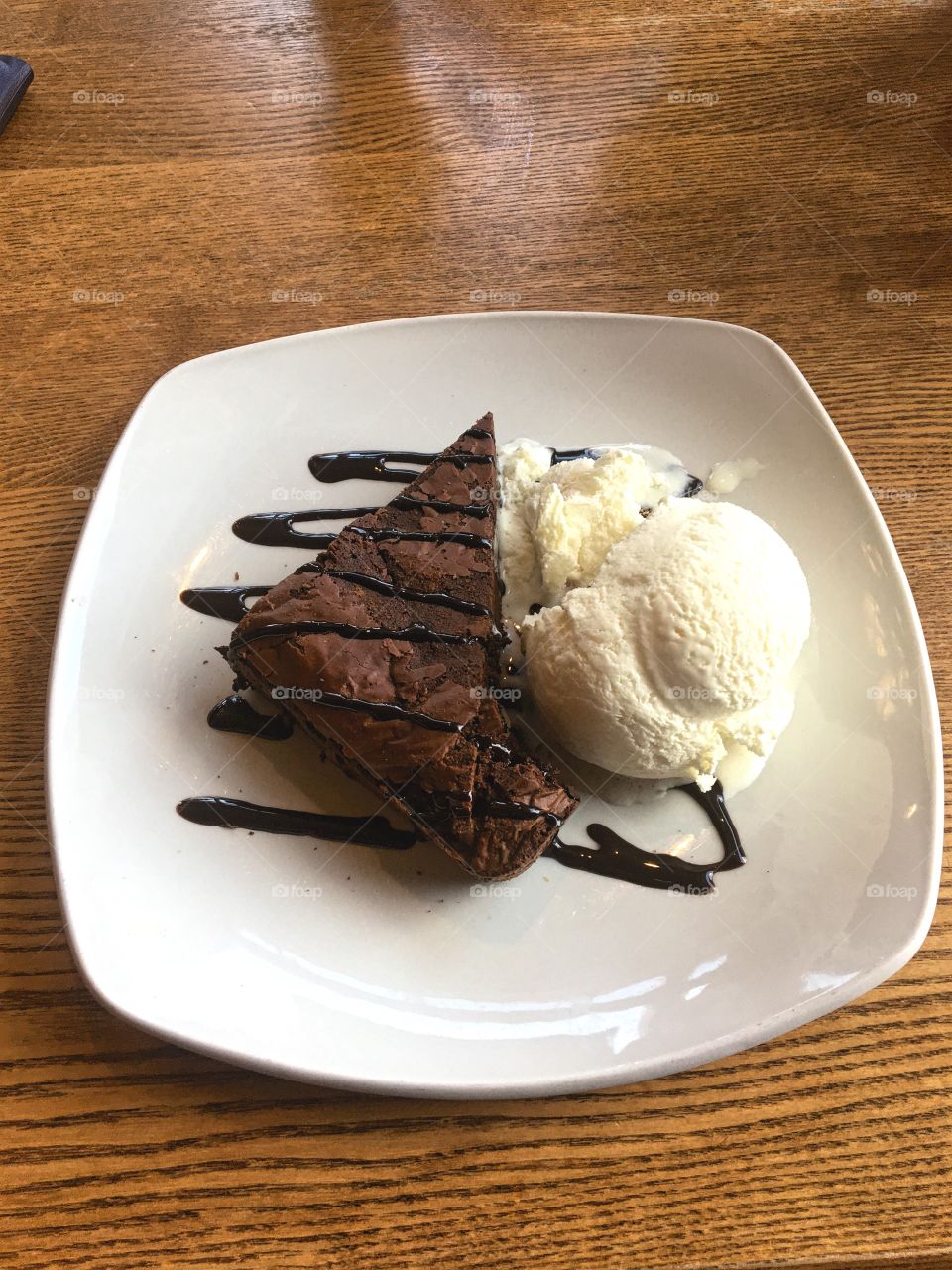 Chocolate brownie and ice cream at local pub
