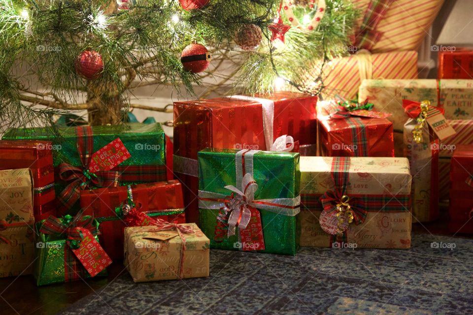 Presents under a Christmas tree