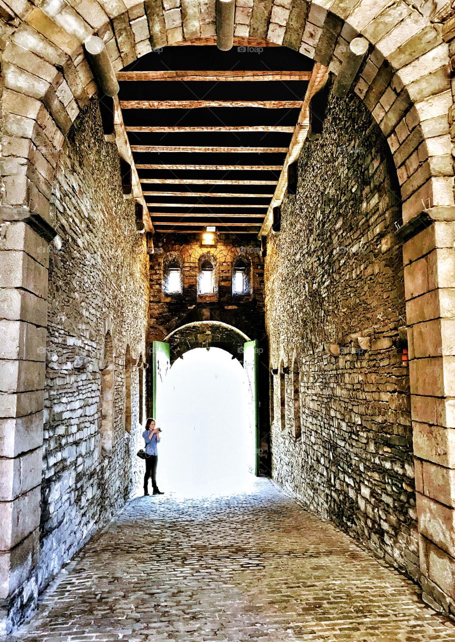 Main entrance / exit of 12th century Fortress Gravensteen )Castle of the Counts) - Ghent, Belgium
