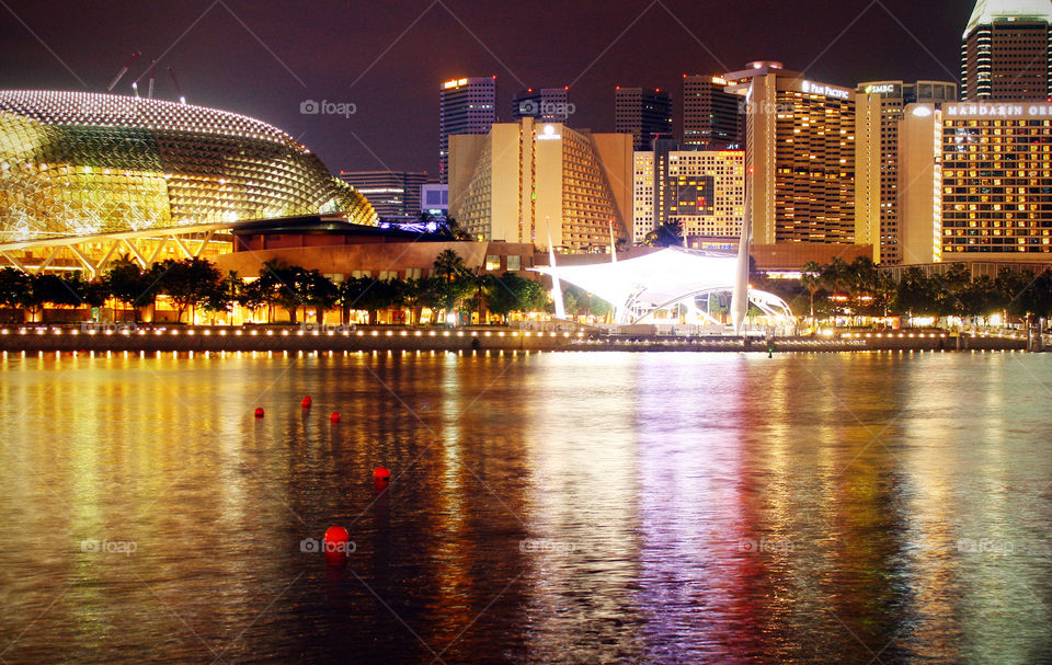 Singapore, city night lights, Marina Bay, landmark, The Durian, Esplanade, Theater