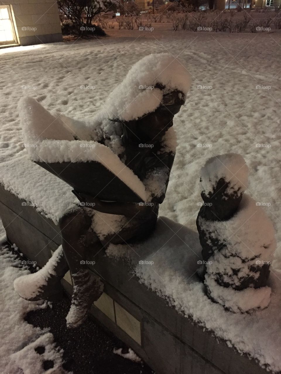 Snowy statues still reading