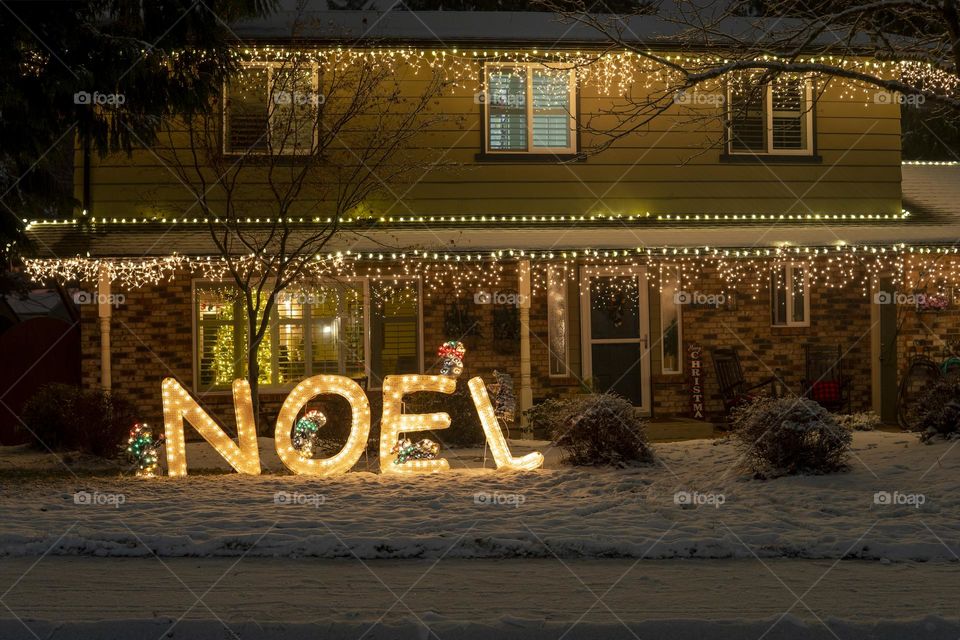 House decorated for Christmas with lights 