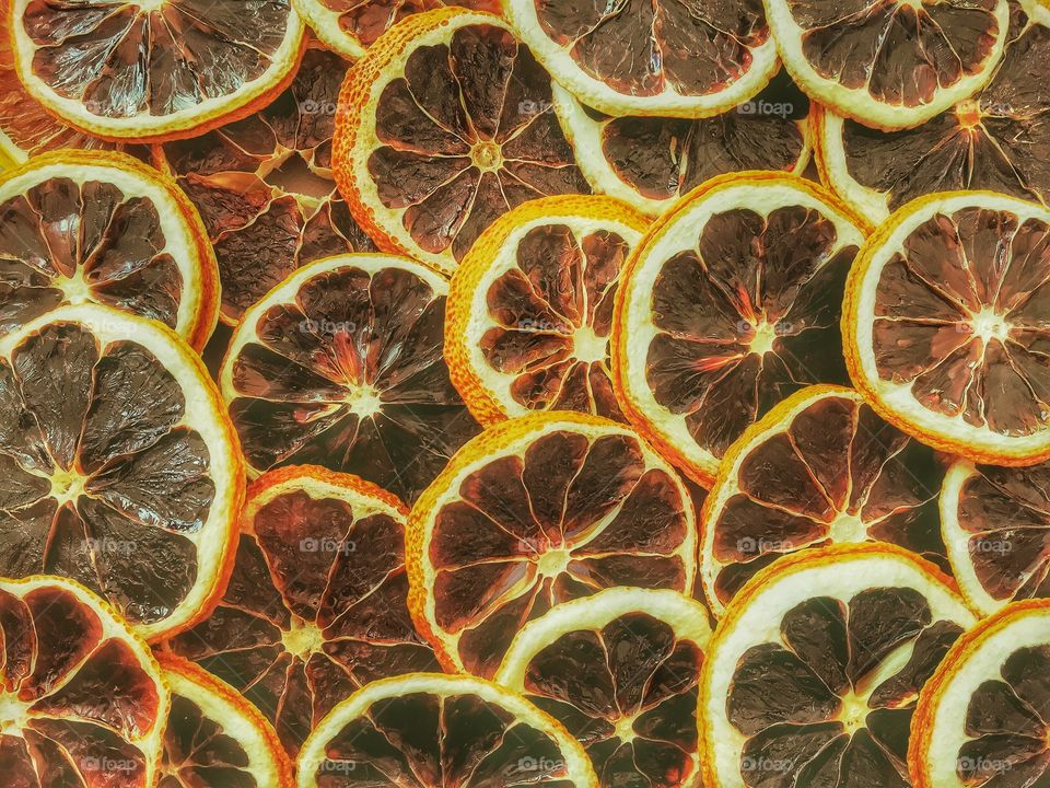 Full frame of dried lemon slices