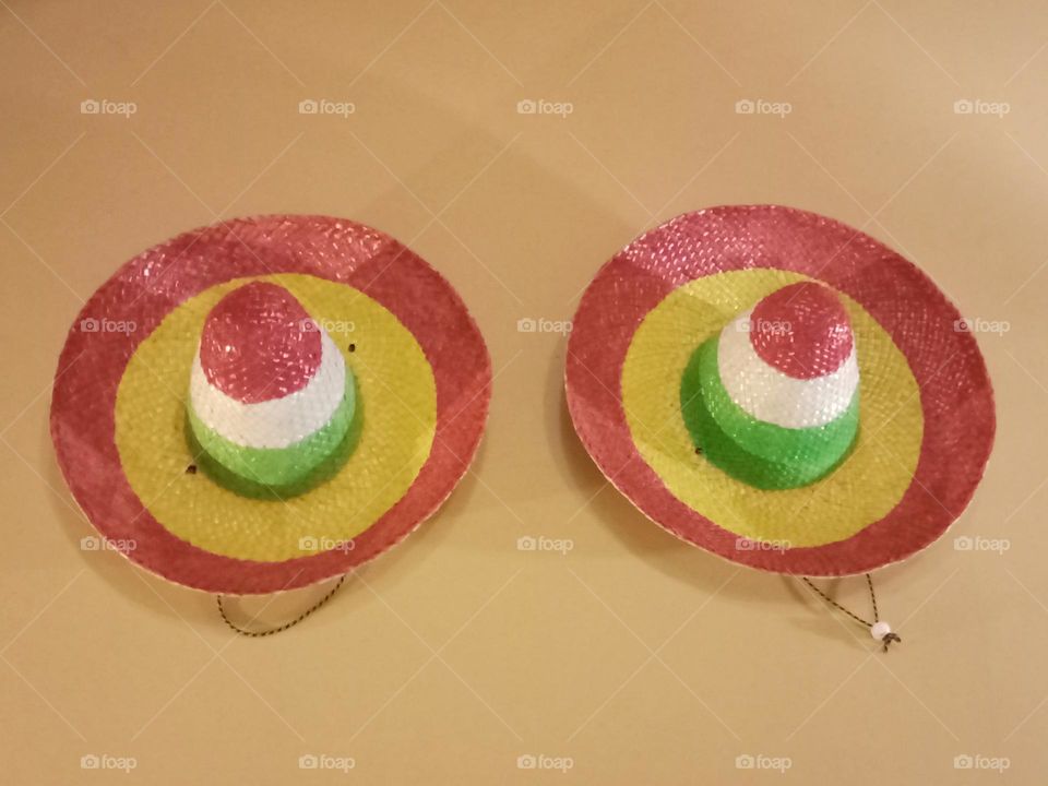 Coloured hat made from straw