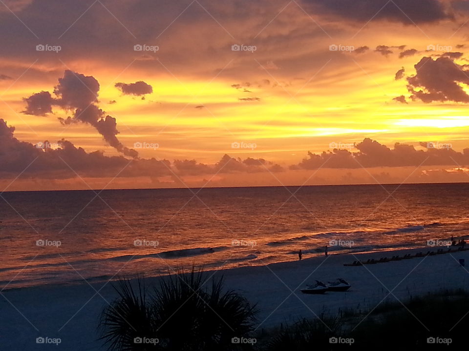 Orange, Beach Sunset. Panama City Beach sunset in September