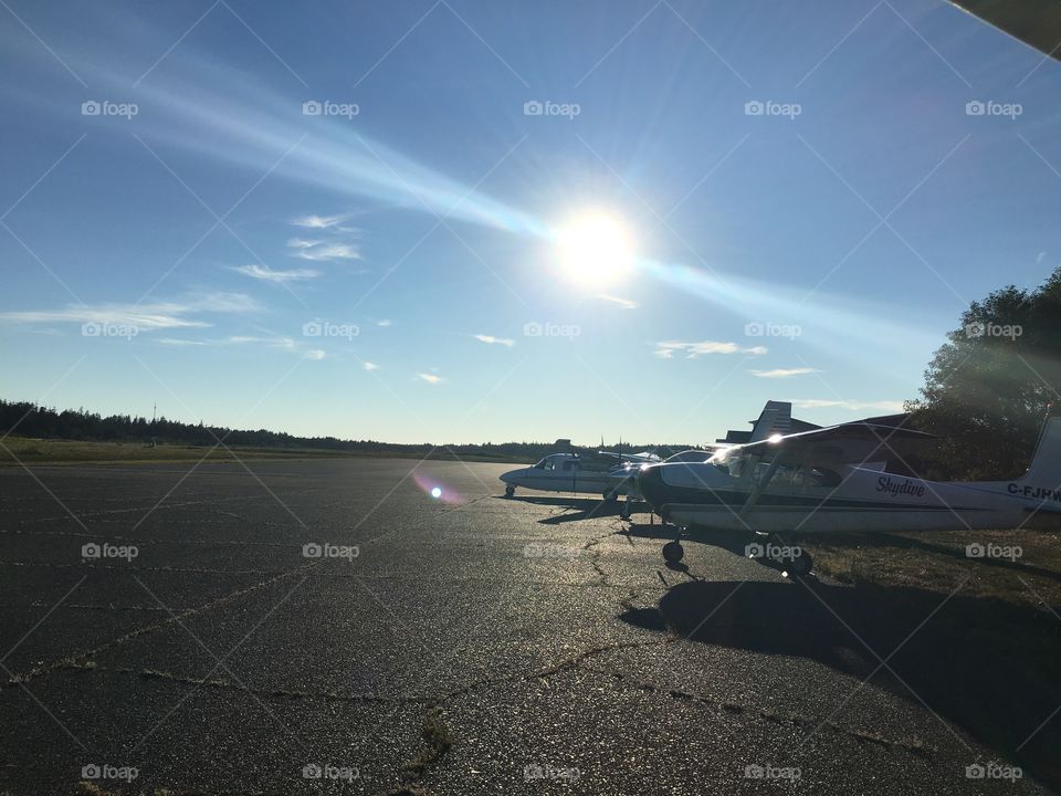 Sun shining strong over the little airport