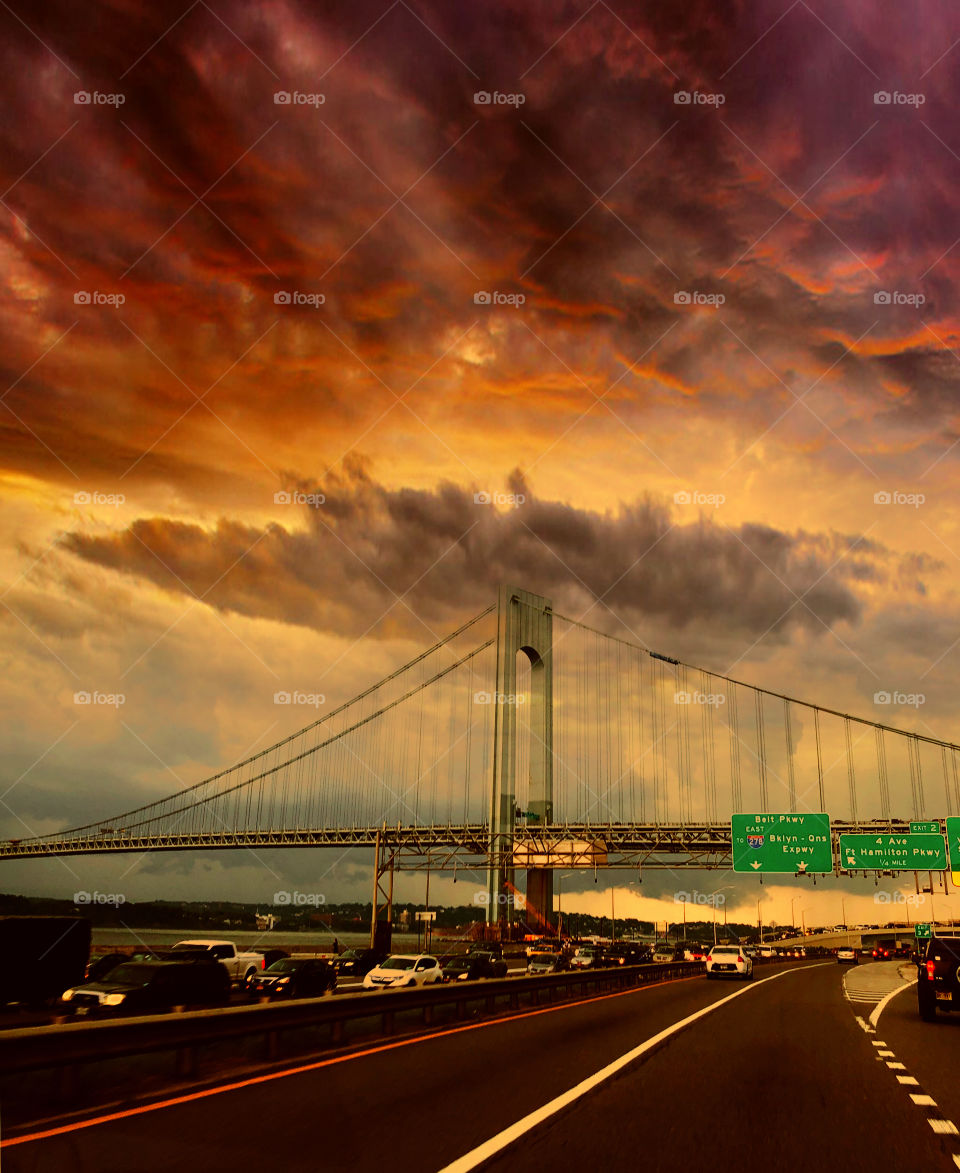 Stormy sky over bridge in New York