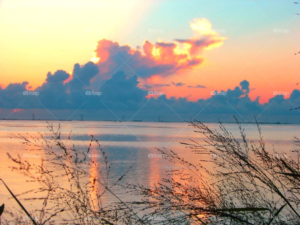 Beautiful sunrise over the Laguna Madre, Padre Island, Texas