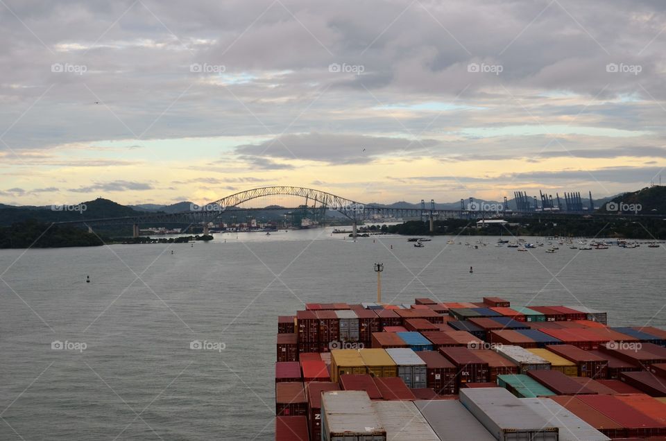Container vessel entering Panama Canal
