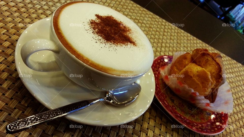 Hot Cappuccino and Soes Cake
