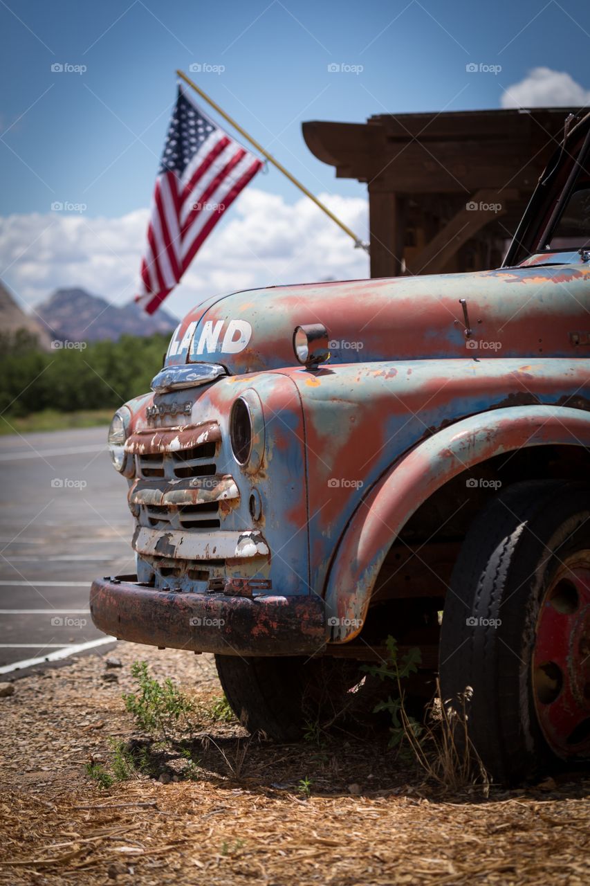 Old truck near by highway