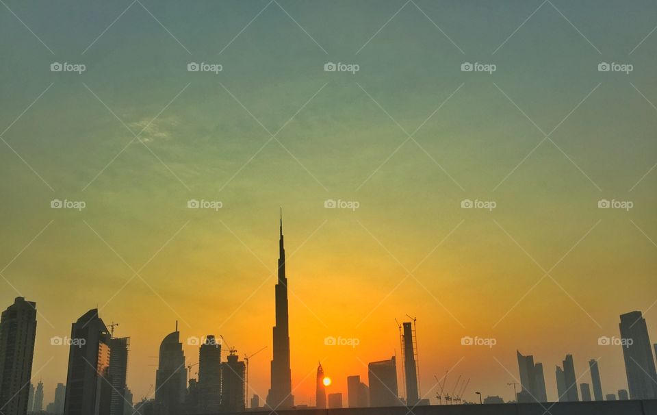 Golden hour along Business Bay. Passing along Business Bay, Dubai

