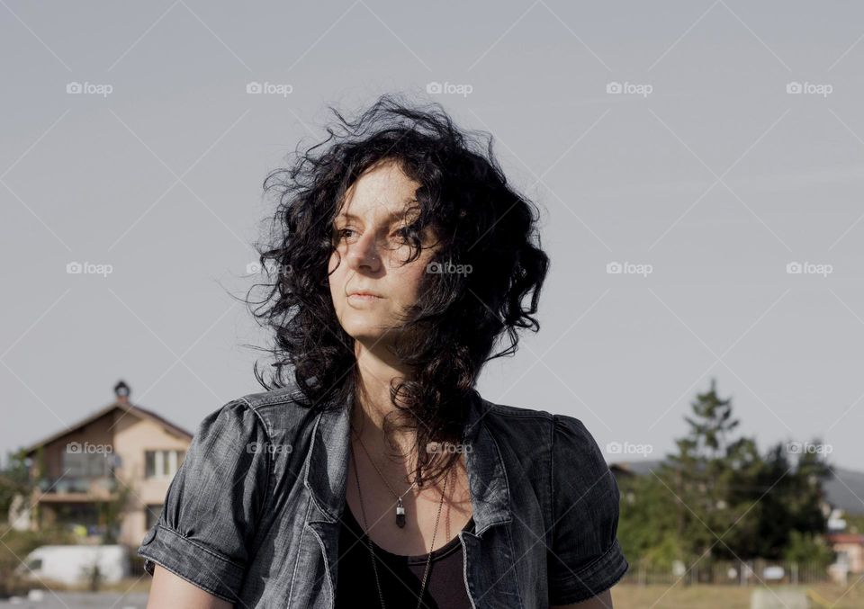 Woman's hair on wind outdoor