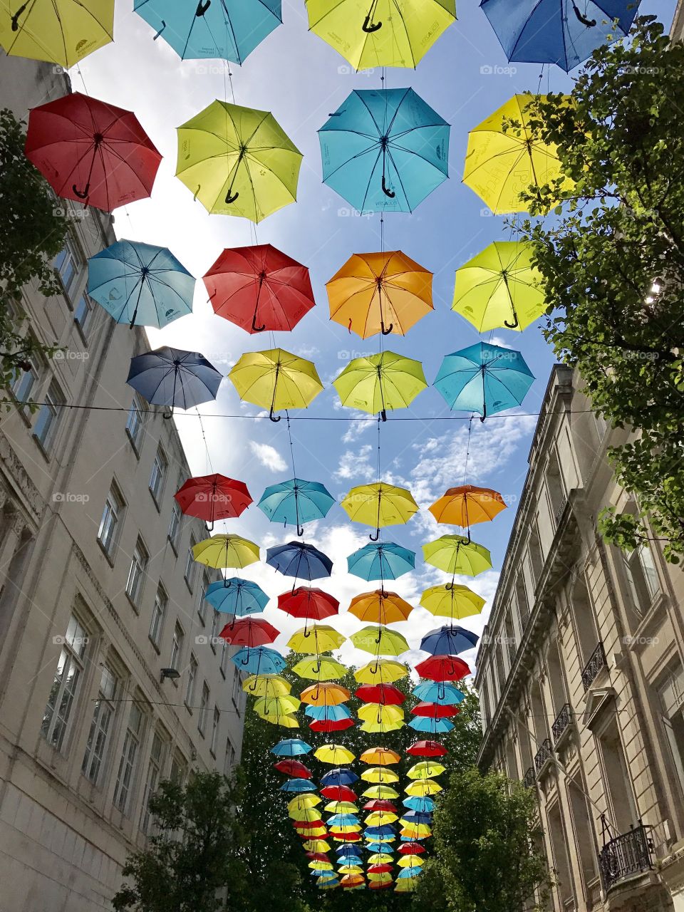 A stunning and bright umbrella walkway in Liverpool. 