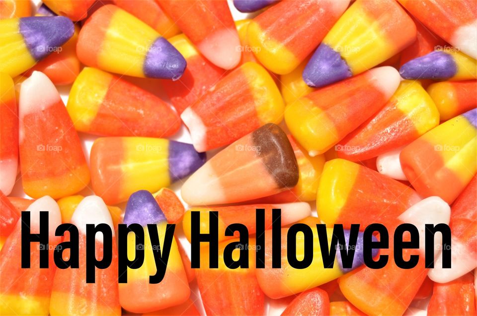 Candy Corn with Happy Halloween message. 