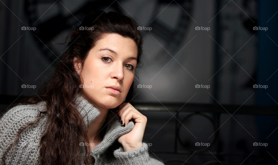 Portrait of woman with woolen sweater 