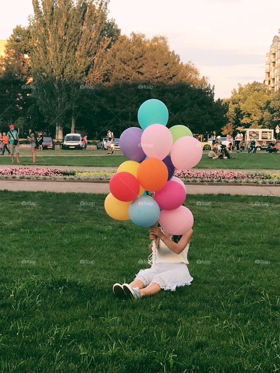 Happiness. Girl with balloons 