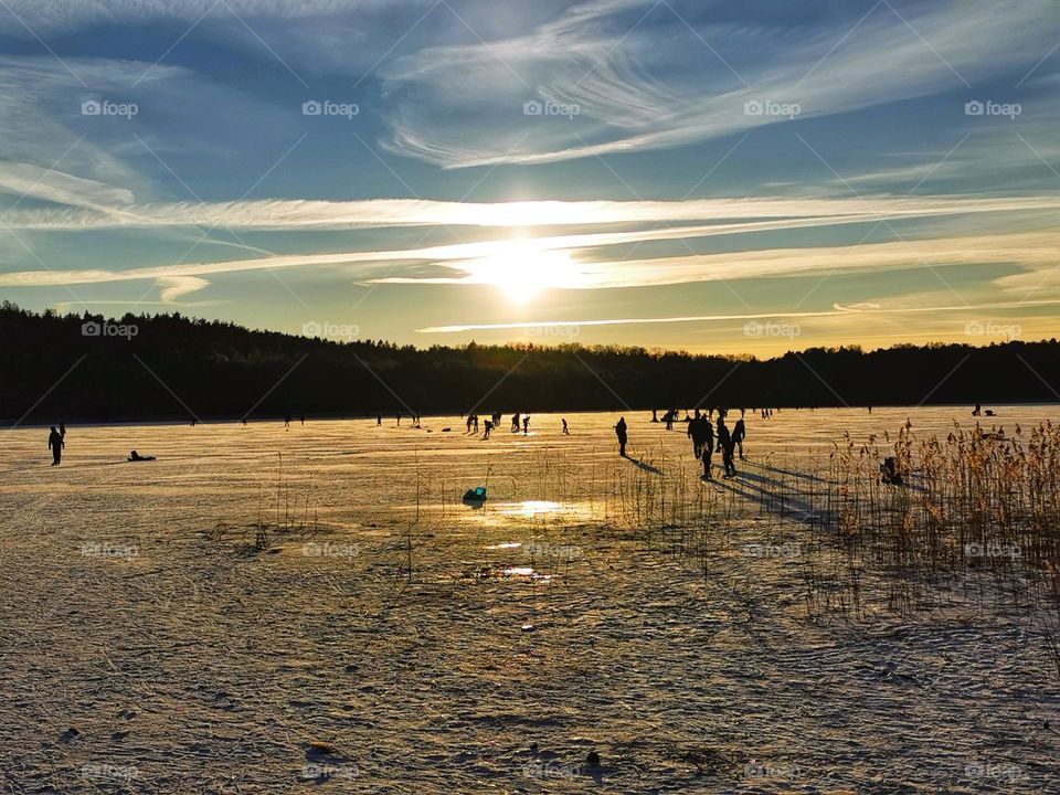 Golden sunshine over the ice